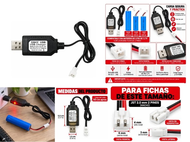 &ua CARGADOR BATERIA PILA RECARGABLES 18650 3,7V 